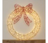 70cm Light Up Christmas Wreath with 750 Warm White LEDs, Timer & Red Bow