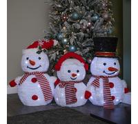 Samuel Alexander 70cm Set of 3 Light up Foldable Cloth Christmas Snowmen with 130 White LEDs