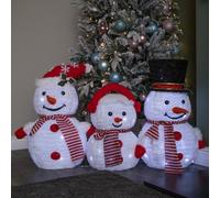 Samuel Alexander 70Cm Set Of 3 Light Up Foldable Cloth Christmas Snowmen With 130 White Leds