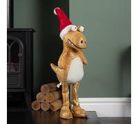Samuel ALEXANDER 70cm Tall Gold Plush Santa-Saurus Dino Standing Christmas Decoration with Santa Hat