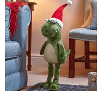 Samuel Alexander 70cm Tall Green Plush Santa-Saurus Dino Standing Christmas Decoration with Santa Hat
