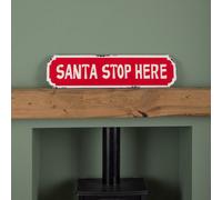 Samuel Alexander 71Cm Red And White Santa Stop Here Hanging Metal Christmas Decoration Sign