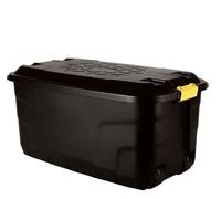 Samuel ALEXANDER 75L Heavy Duty Trunk on Wheels Sturdy, Lockable, Stackable and Nestable Design Storage Chest with Clips in Black
