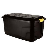 Samuel Alexander 75L Heavy Duty Trunk On Wheels Sturdy, Lockable, Stackable And Nestable Design Storage Chest With Clips In Black