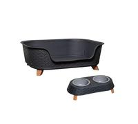 77cm x 58cm Grey Plastic Raised Pet Basket with Legs and Grey Plastic Double Pet Bowl Feeder with Stand Set Samuel Alexander Grey One Size