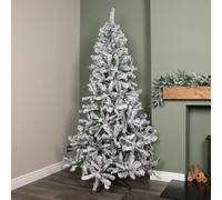 7ft Snow Flocked Artificial Christmas Tree with Green Metal Stand and 655 Tips