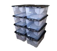Samuel Alexander 8 X 42L Clear Storage Box With Black Lid, Stackable And Nestable Design Storage Solution