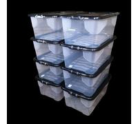 Samuel Alexander 8 x 42L Clear Storage Box with Black Lid, Stackable & Nestable Design Storage Solution in White Samuel Alexander White