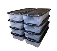 Samuel Alexander 8 X 42L Clear Under Bed Storage Box With Black Lid, Stackable And Nestable Design Storage Solution