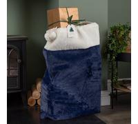 Samuel ALEXANDER 80 x 55cm Blue Soft Plush Christmas Sack with White Faux Fur Trim and Pom Poms