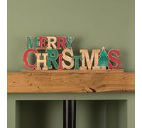 Samuel Alexander 80Cm Red And Green Wooden Merry Christmas Table Top Sign