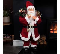 Samuel ALEXANDER 80cm Red Standing Santa Claus Indoor Decoration with Present and Green Sack