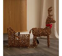Samuel Alexander 82Cm Battery Powered Light Up Rattan Reindeer & Sleigh With 120 Leds And Timer