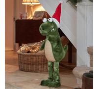 Samuel Alexander 85Cm Tall Green Plush Big Lizard Dino Standing Christmas Decoration With Santa Hat