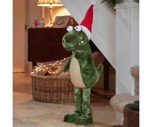 Samuel Alexander 85Cm Tall Green Plush Big Lizard Dino Standing Christmas Decoration With Santa Hat