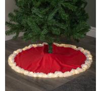 Samuel Alexander 90Cm Usb Powered Light Up Red And White Faux Fur Christmas Tree Skirt With Leds