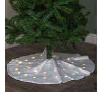 Samuel Alexander 90Cm Usb Powered Light Up White Fur Fabric Christmas Tree Skirt With Leds