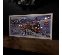 Samuel ALEXANDER Battery Operated 60 x 30cm Light up North Pole Express Train with Santa Picture Canvas
