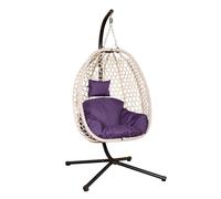 Samuel Alexander Cool Grey Hanging Rattan Egg Chair with Steel Frame &Waterproof Cover in Purple Samuel Alexander Purple