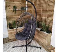 Samuel Alexander Grey Hanging Egg Chair With Stand Waterproof Cover And Cushions Steel Frame Rattan