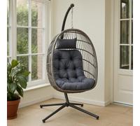 Samuel Alexander Grey Rattan Hanging Egg Chair With Stand & Cushions For Indoor Use