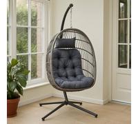 Samuel Alexander Grey Rattan Hanging Egg Chair with Stand & Cushions for Indoor Use Samuel Alexander Grey