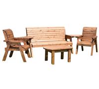 Samuel Alexander H& Made 5 Seater Chunky Rustic Wooden Garden Furniture Multi Set in Brown Samuel Alexander Brown