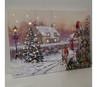 Samuel Alexander H30cm x 40cm Christmas Scene With Robins Wall Art Canvas