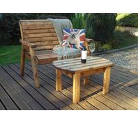 Samuel Alexander Hand Made 2 Seater Chunky Rustic Wooden Garden Furniture Bench With Coffee Table