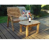 Samuel Alexander Hand Made 2 Seater Chunky Rustic Wooden Garden Furniture Bench With Coffee Table