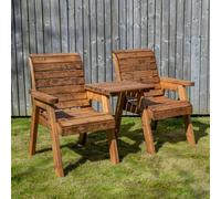 Samuel Alexander Hand Made 2 Seater Chunky Rustic Wooden Garden Furniture Love Seat with Tray Assembled