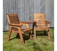 Samuel Alexander Hand Made 2 Seater Chunky Rustic Wooden Garden Furniture Love Seat with Tray Assembled