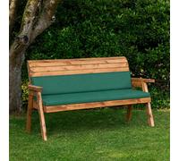 Samuel Alexander Hand Made 3 Seater Chunky Rustic Wooden Garden Bench & Waterproof Green Cushions - Flat Packed