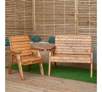 Samuel Alexander Hand Made 3 Seater Chunky Rustic Wooden Garden Furniture Set With Angled Tray