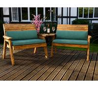 Samuel Alexander Hand Made 4 Seater Chunky Rustic Wooden Furniture Set With 2 Benches, Angled Tray & Green Cushions