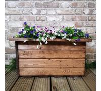 Hand Made 56cm x 34cm Rustic Wooden Small Garden Trough Flower Bed Planter - Yellow