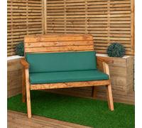 Samuel Alexander Hand Made Traditional 2 Seater Chunky Rustic Wooden Garden Bench With Green Cushions