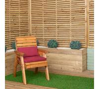 Samuel Alexander Hand Made Traditional Chunky Rustic Wooden Garden Chair & Burgundy Cushions. Flat Packed