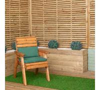 Samuel Alexander Hand Made Traditional Chunky Rustic Wooden Garden Chair & Green Cushions. Flat Packed