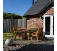 Samuel Alexander Handmade 6 Seater Chunky Rustic Wooden Garden Furniture Set. Table, Chairs & Green Cushions