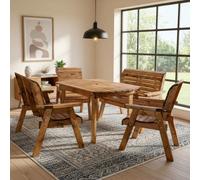 Samuel Alexander Handmade 6 Seater Rustic Wooden Indoor Dining Table, Bench & Chair Set