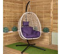 Samuel Alexander Hanging Garden Rattan Egg Chair With Steel Frame And Waterproof Cover In Indigo