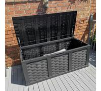 HUGE XXL 634 Litre Rattan Style Garden Cushion Storage Box - Sit on Lid Black