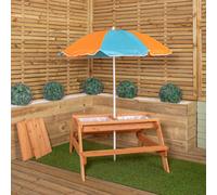 Samuel Alexander Kids Outdoor Wooden Picnic & Activity Table With Removable Plastic Trays & Parasol