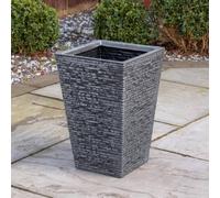 Samuel Alexander 30Cm X 45Cm Large Square Plastic Slate Effect Garden Planter In Dark Grey