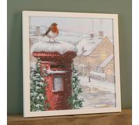 Samuel Alexander Led Battery Operated Fibre Optic Wall Art Canvas With A Robin And Postbox Christmas Decoration