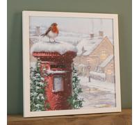 Samuel Alexander Led Battery Operated Fibre Optic Wall Art Canvas With A Robin And Postbox Christmas Decoration