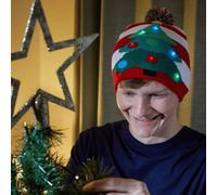 Samuel Alexander Light Up Flashing Party Beanie Festive Hat With Christmas Tree & Multi-Coloured Leds