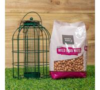 Samuel Alexander Metal Hanging Bird Nut Feeder With Squirrel Guard & Pack Of Nut Feed