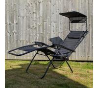 Samuel Alexander Multi Position Garden Gravity Relaxer Chair Sun Lounger With Sun Canopy In Black